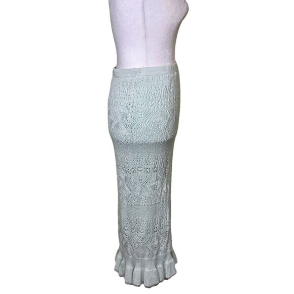 Women's Mint Green Knit Pencil Skirt Ruffle Hem Feminine Romantic Cottagecore M - Picture 4 of 8